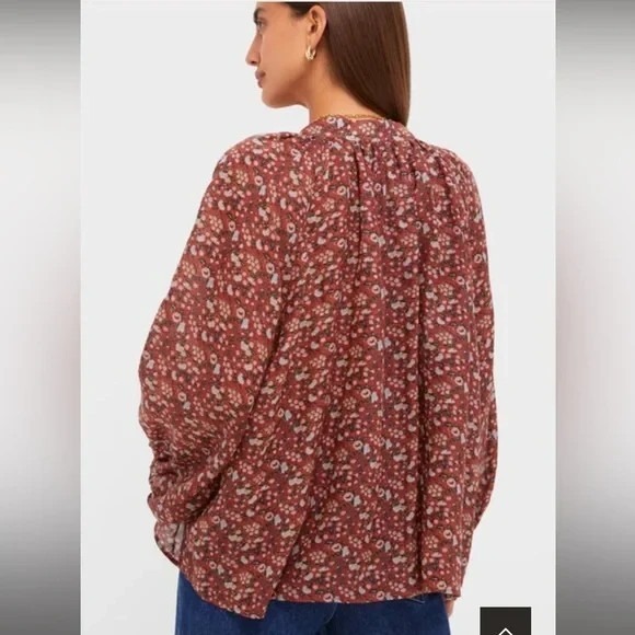 Tuckernuck Sawyer Blouse in Vermillion Vine Floral Ramie Size Small - Picture 3 of 9